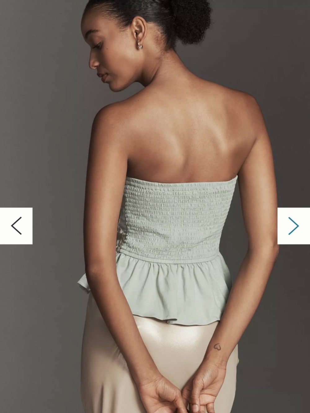 Porridge- Strapless Pale Sage Floral Jacquard Peplum Top - Size Small - Picture 2 of 8